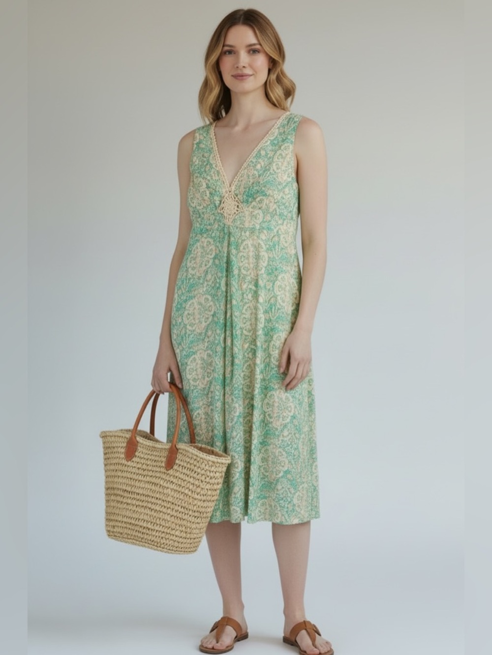 Vintage Jonathan Martin Granny Romantic Mint Green Crochet Damask  Dress –‎12